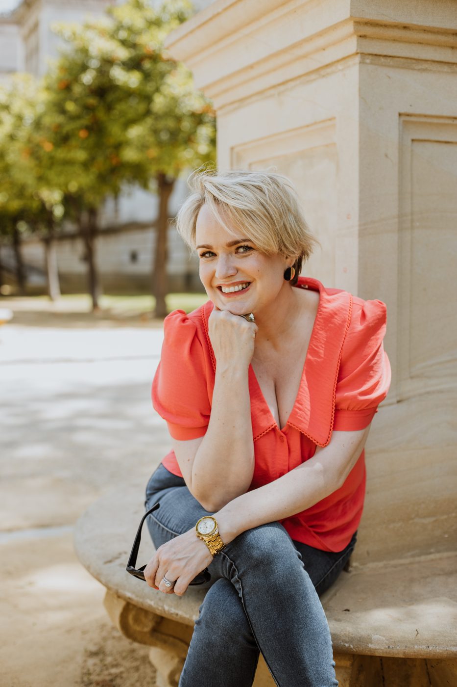 Esther Brown, fractional marketing lead, outdoors in Seville